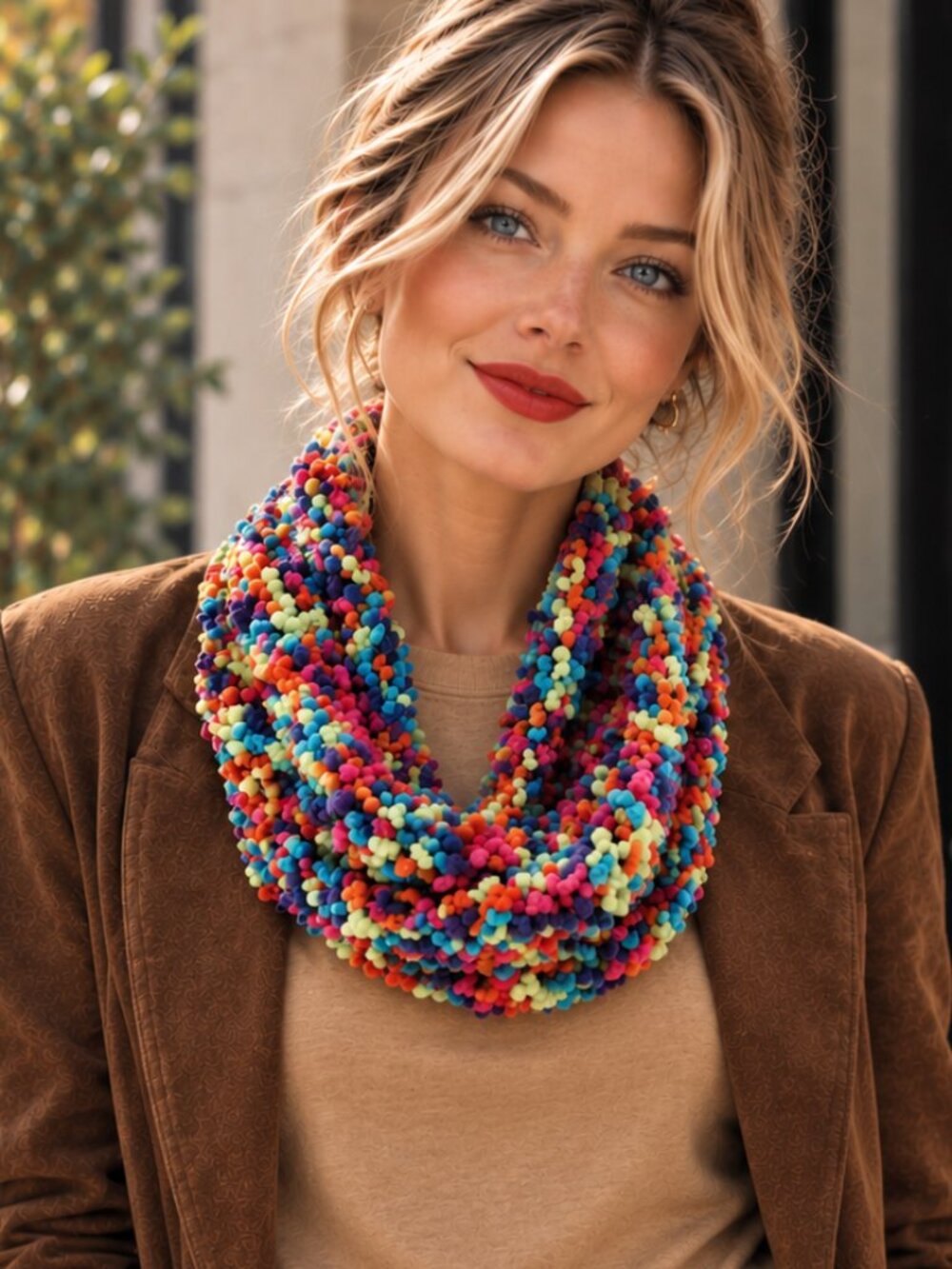 VINTAGE WESTBOUND Chenille Scarf Textured Boucle Wrap Soft Fuzzy Rainbow Loops